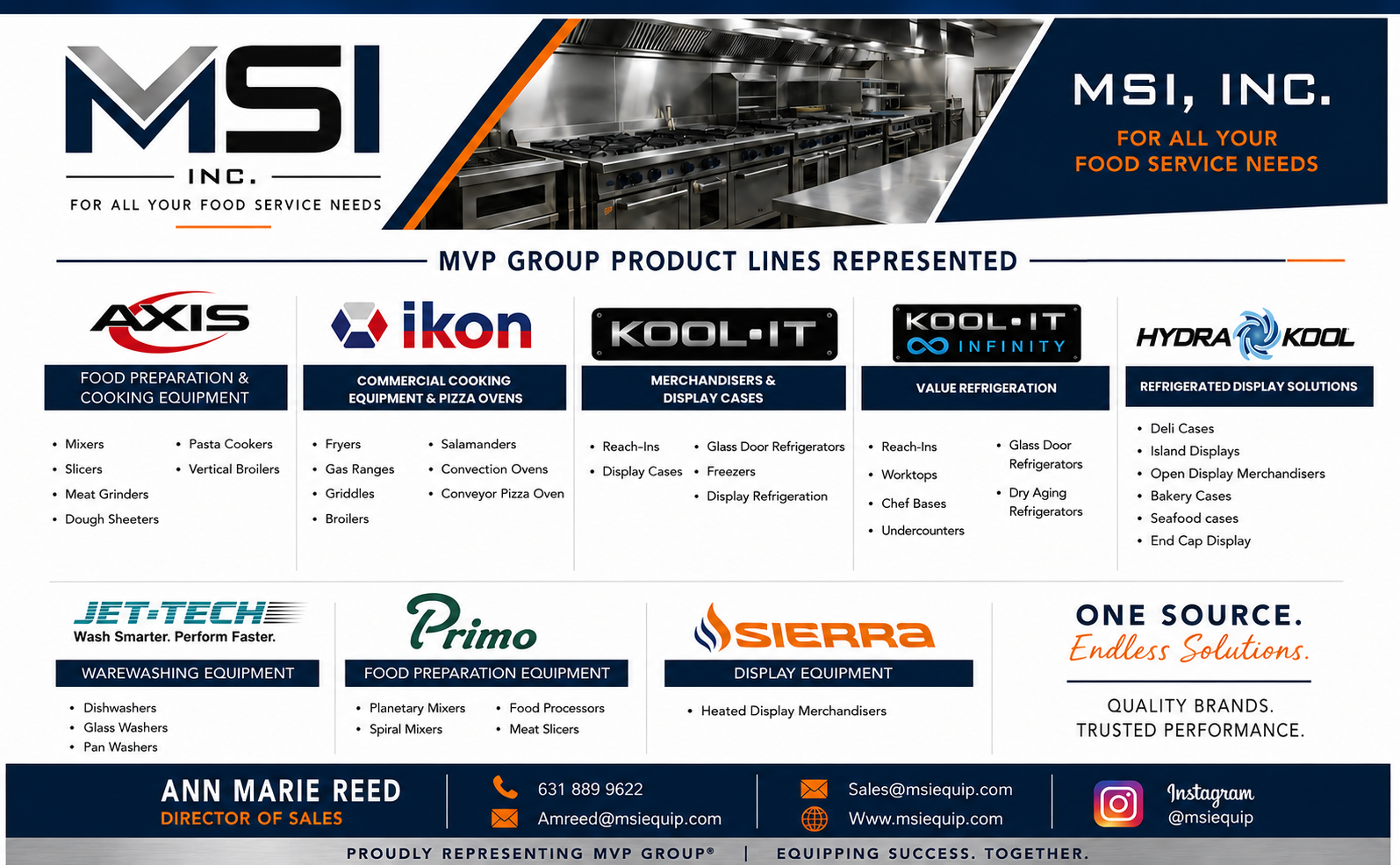 MSI Line Card — MVP Group product lines represented including Axis, Ikon, Kool-It, Kool-It Infinity, Hydra-Kool, Jet-Tech, Primo, and Sierra